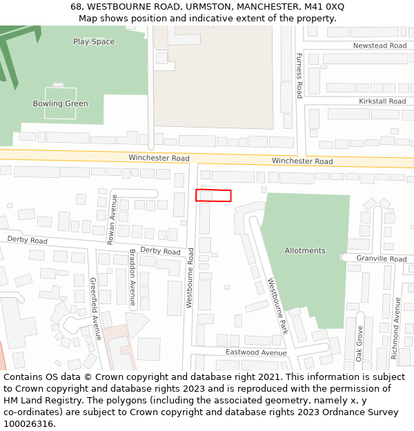 68, WESTBOURNE ROAD, URMSTON, MANCHESTER, M41 0XQ: Location map and indicative extent of plot