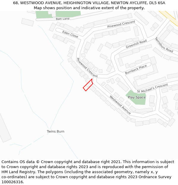 68, WESTWOOD AVENUE, HEIGHINGTON VILLAGE, NEWTON AYCLIFFE, DL5 6SA: Location map and indicative extent of plot