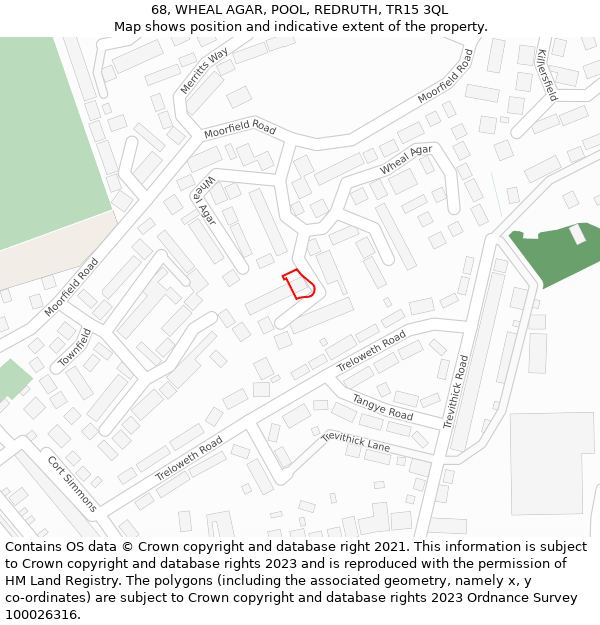 68, WHEAL AGAR, POOL, REDRUTH, TR15 3QL: Location map and indicative extent of plot