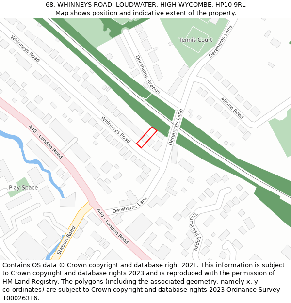 68, WHINNEYS ROAD, LOUDWATER, HIGH WYCOMBE, HP10 9RL: Location map and indicative extent of plot