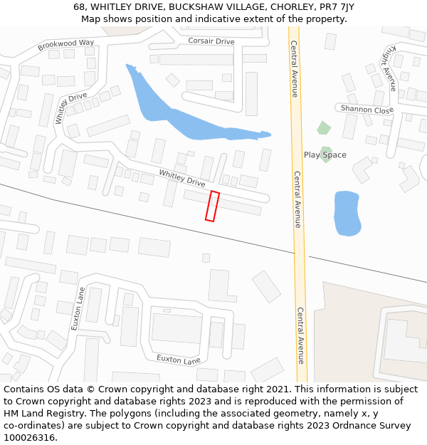 68, WHITLEY DRIVE, BUCKSHAW VILLAGE, CHORLEY, PR7 7JY: Location map and indicative extent of plot