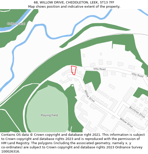 68, WILLOW DRIVE, CHEDDLETON, LEEK, ST13 7FF: Location map and indicative extent of plot