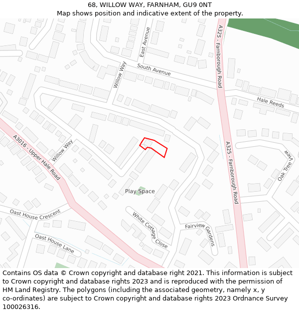 68, WILLOW WAY, FARNHAM, GU9 0NT: Location map and indicative extent of plot