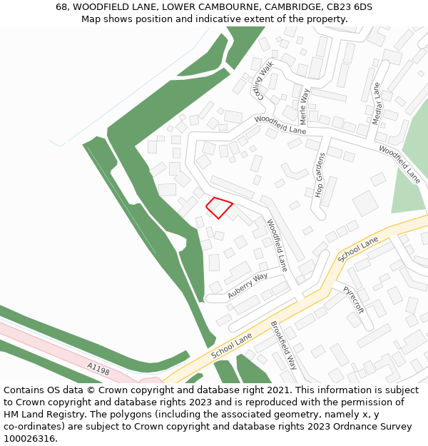 68, WOODFIELD LANE, LOWER CAMBOURNE, CAMBRIDGE, CB23 6DS: Location map and indicative extent of plot