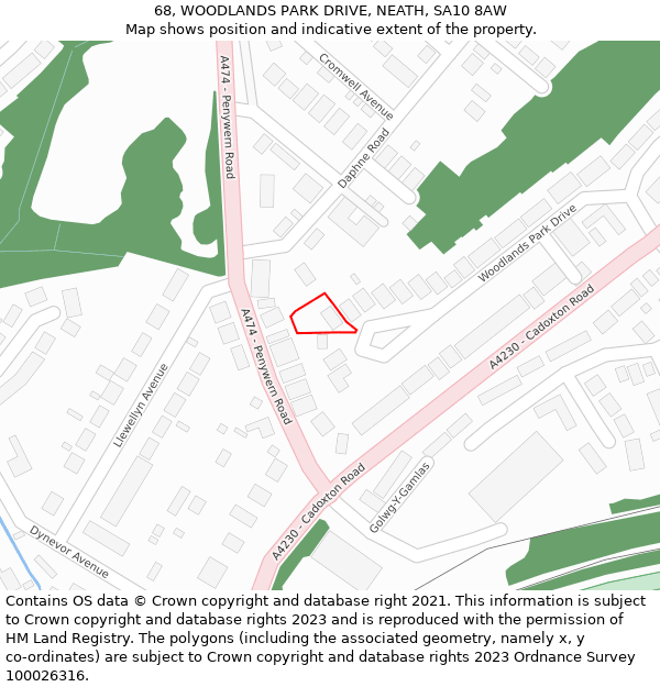 68, WOODLANDS PARK DRIVE, NEATH, SA10 8AW: Location map and indicative extent of plot