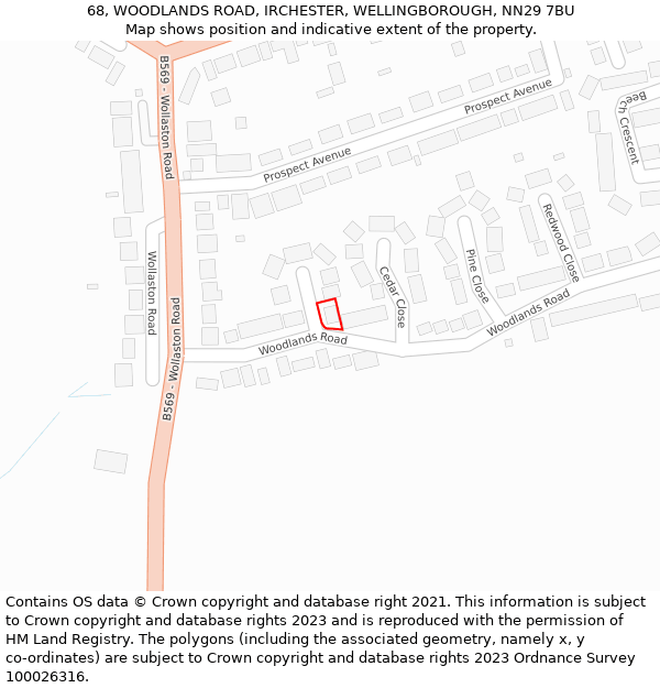 68, WOODLANDS ROAD, IRCHESTER, WELLINGBOROUGH, NN29 7BU: Location map and indicative extent of plot