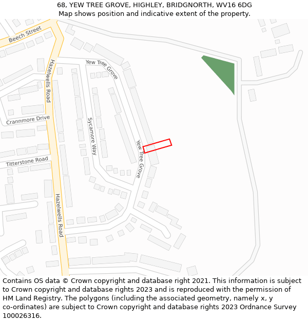 68, YEW TREE GROVE, HIGHLEY, BRIDGNORTH, WV16 6DG: Location map and indicative extent of plot