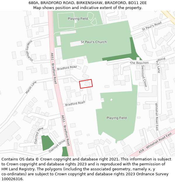 680A, BRADFORD ROAD, BIRKENSHAW, BRADFORD, BD11 2EE: Location map and indicative extent of plot