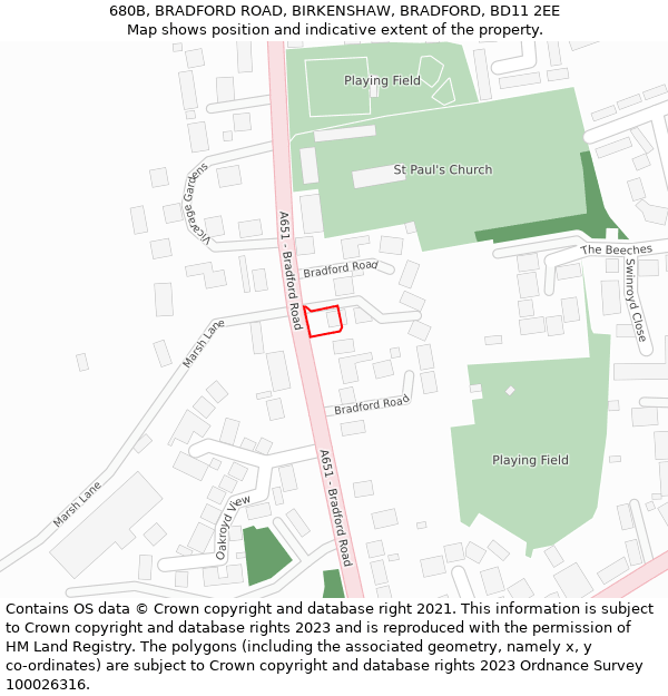 680B, BRADFORD ROAD, BIRKENSHAW, BRADFORD, BD11 2EE: Location map and indicative extent of plot