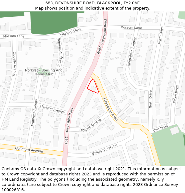 683, DEVONSHIRE ROAD, BLACKPOOL, FY2 0AE: Location map and indicative extent of plot