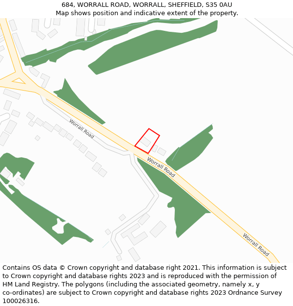 684, WORRALL ROAD, WORRALL, SHEFFIELD, S35 0AU: Location map and indicative extent of plot