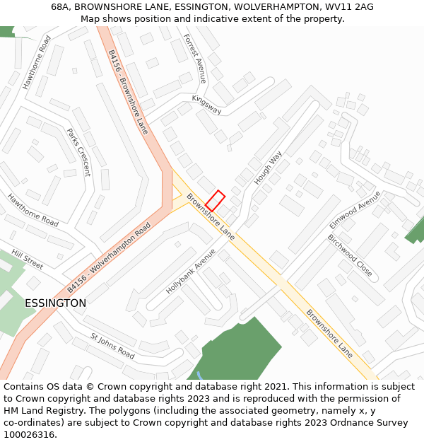 68A, BROWNSHORE LANE, ESSINGTON, WOLVERHAMPTON, WV11 2AG: Location map and indicative extent of plot