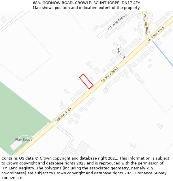 68A, GODNOW ROAD, CROWLE, SCUNTHORPE, DN17 4EA: Location map and indicative extent of plot