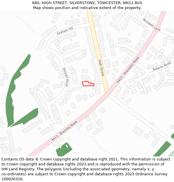 68A, HIGH STREET, SILVERSTONE, TOWCESTER, NN12 8US: Location map and indicative extent of plot