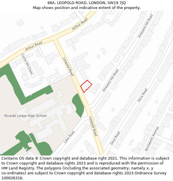 68A, LEOPOLD ROAD, LONDON, SW19 7JQ: Location map and indicative extent of plot