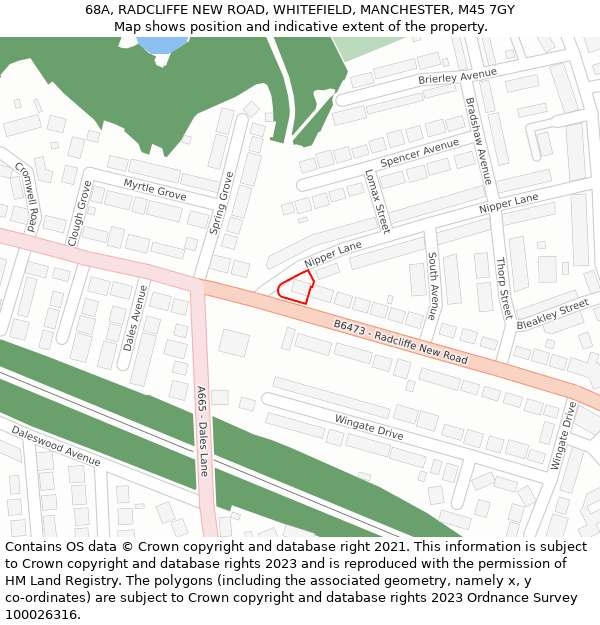 68A, RADCLIFFE NEW ROAD, WHITEFIELD, MANCHESTER, M45 7GY: Location map and indicative extent of plot