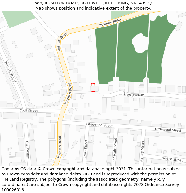 68A, RUSHTON ROAD, ROTHWELL, KETTERING, NN14 6HQ: Location map and indicative extent of plot