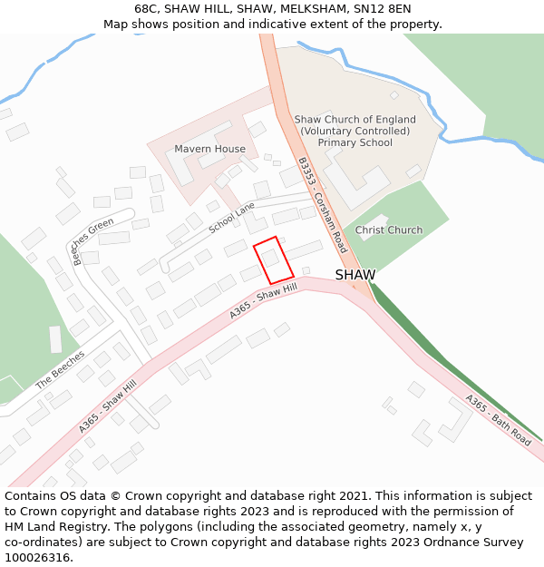 68C, SHAW HILL, SHAW, MELKSHAM, SN12 8EN: Location map and indicative extent of plot