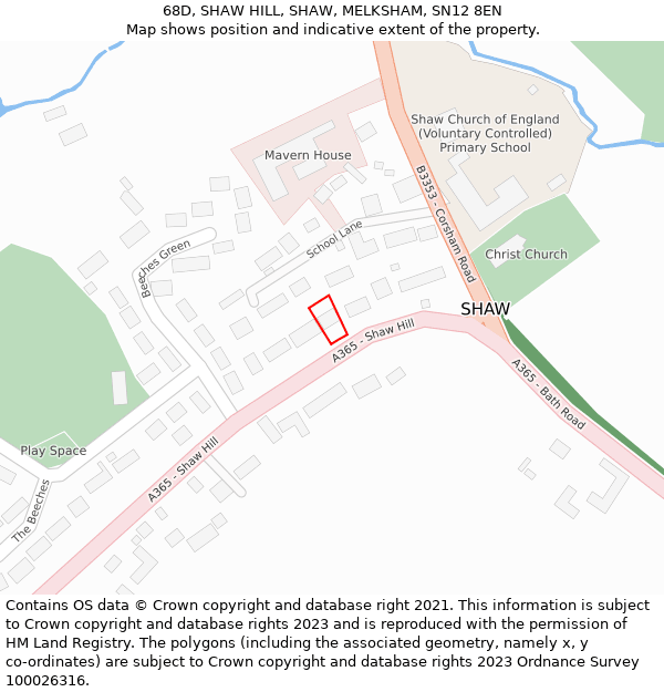 68D, SHAW HILL, SHAW, MELKSHAM, SN12 8EN: Location map and indicative extent of plot