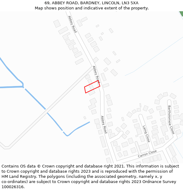 69, ABBEY ROAD, BARDNEY, LINCOLN, LN3 5XA: Location map and indicative extent of plot