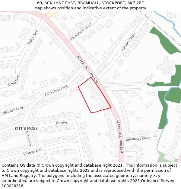 69, ACK LANE EAST, BRAMHALL, STOCKPORT, SK7 2BE: Location map and indicative extent of plot