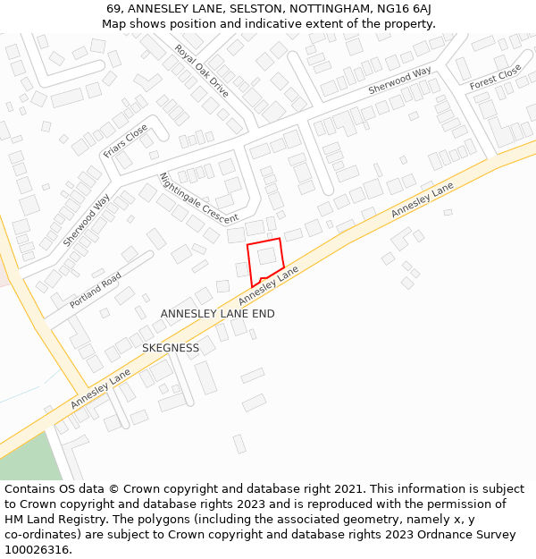 69, ANNESLEY LANE, SELSTON, NOTTINGHAM, NG16 6AJ: Location map and indicative extent of plot