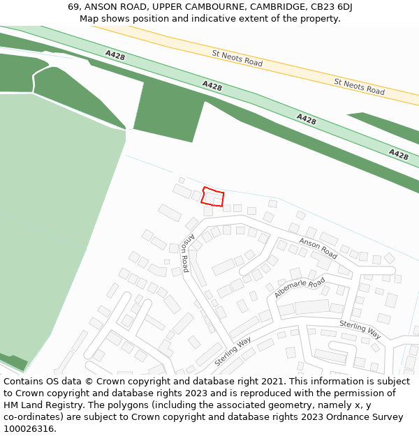 69, ANSON ROAD, UPPER CAMBOURNE, CAMBRIDGE, CB23 6DJ: Location map and indicative extent of plot