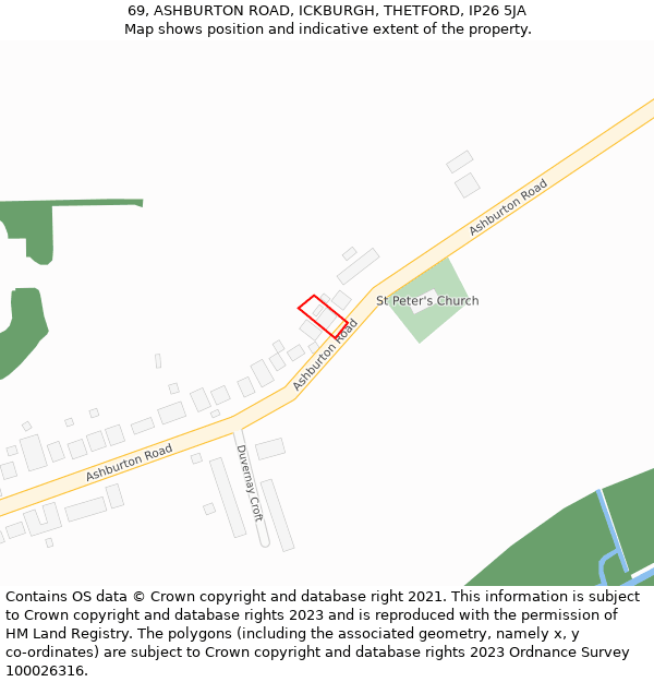 69, ASHBURTON ROAD, ICKBURGH, THETFORD, IP26 5JA: Location map and indicative extent of plot