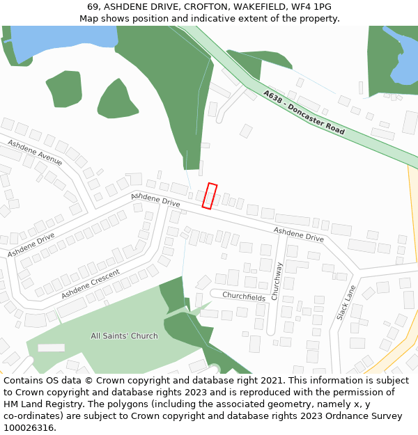 69, ASHDENE DRIVE, CROFTON, WAKEFIELD, WF4 1PG: Location map and indicative extent of plot