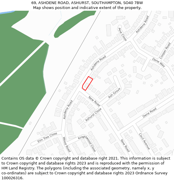 69, ASHDENE ROAD, ASHURST, SOUTHAMPTON, SO40 7BW: Location map and indicative extent of plot