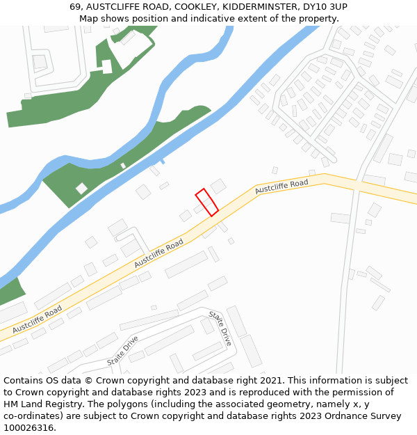 69, AUSTCLIFFE ROAD, COOKLEY, KIDDERMINSTER, DY10 3UP: Location map and indicative extent of plot