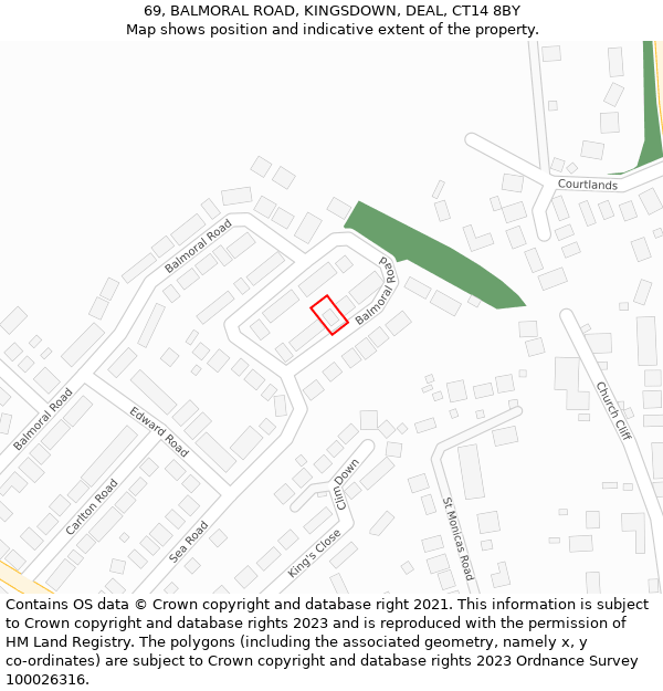 69, BALMORAL ROAD, KINGSDOWN, DEAL, CT14 8BY: Location map and indicative extent of plot