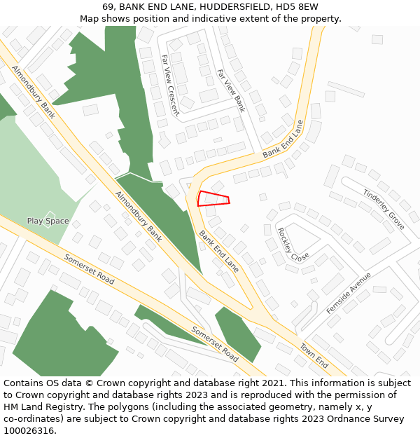 69, BANK END LANE, HUDDERSFIELD, HD5 8EW: Location map and indicative extent of plot