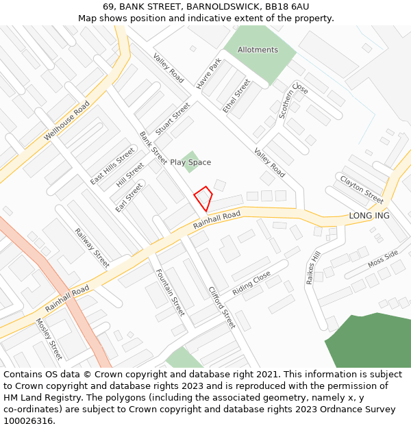 69, BANK STREET, BARNOLDSWICK, BB18 6AU: Location map and indicative extent of plot