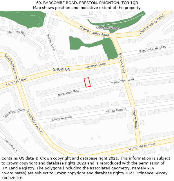 69, BARCOMBE ROAD, PRESTON, PAIGNTON, TQ3 1QB: Location map and indicative extent of plot