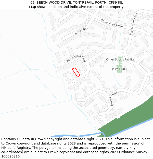 69, BEECH WOOD DRIVE, TONYREFAIL, PORTH, CF39 8JL: Location map and indicative extent of plot