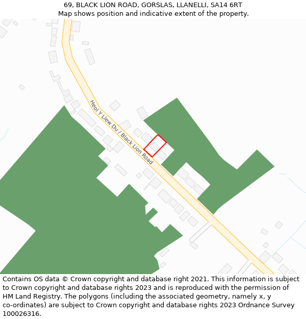 69, BLACK LION ROAD, GORSLAS, LLANELLI, SA14 6RT: Location map and indicative extent of plot