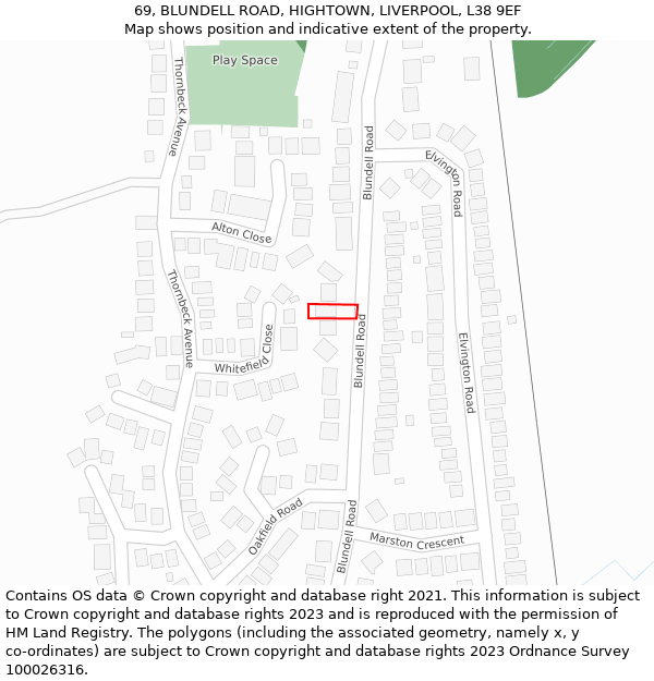 69, BLUNDELL ROAD, HIGHTOWN, LIVERPOOL, L38 9EF: Location map and indicative extent of plot
