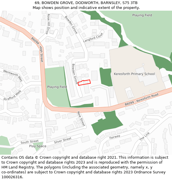 69, BOWDEN GROVE, DODWORTH, BARNSLEY, S75 3TB: Location map and indicative extent of plot