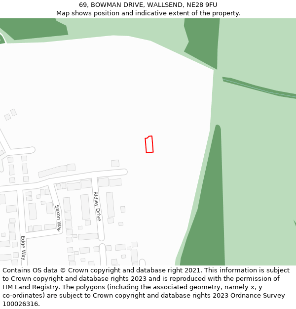 69, BOWMAN DRIVE, WALLSEND, NE28 9FU: Location map and indicative extent of plot