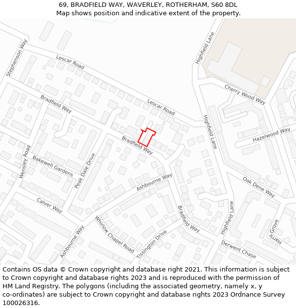 69, BRADFIELD WAY, WAVERLEY, ROTHERHAM, S60 8DL: Location map and indicative extent of plot