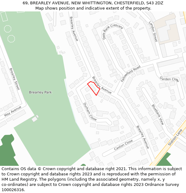 69, BREARLEY AVENUE, NEW WHITTINGTON, CHESTERFIELD, S43 2DZ: Location map and indicative extent of plot