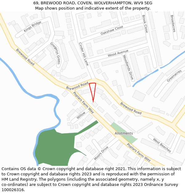 69, BREWOOD ROAD, COVEN, WOLVERHAMPTON, WV9 5EG: Location map and indicative extent of plot