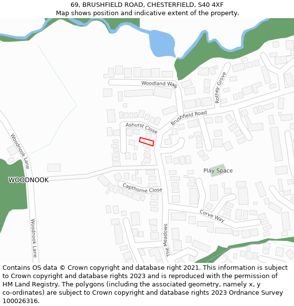 69, BRUSHFIELD ROAD, CHESTERFIELD, S40 4XF: Location map and indicative extent of plot