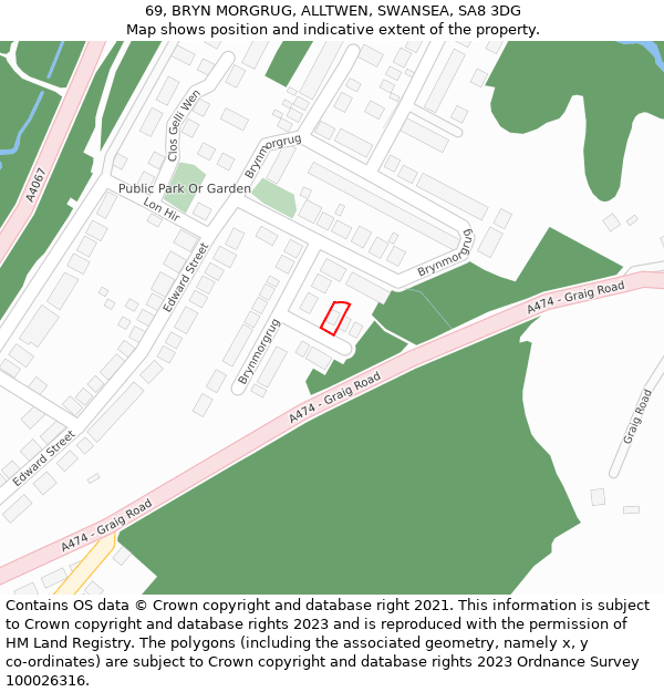 69, BRYN MORGRUG, ALLTWEN, SWANSEA, SA8 3DG: Location map and indicative extent of plot