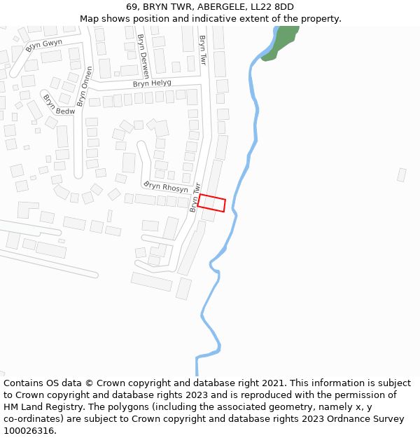 69, BRYN TWR, ABERGELE, LL22 8DD: Location map and indicative extent of plot