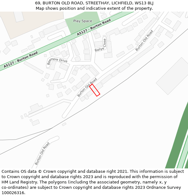 69, BURTON OLD ROAD, STREETHAY, LICHFIELD, WS13 8LJ: Location map and indicative extent of plot