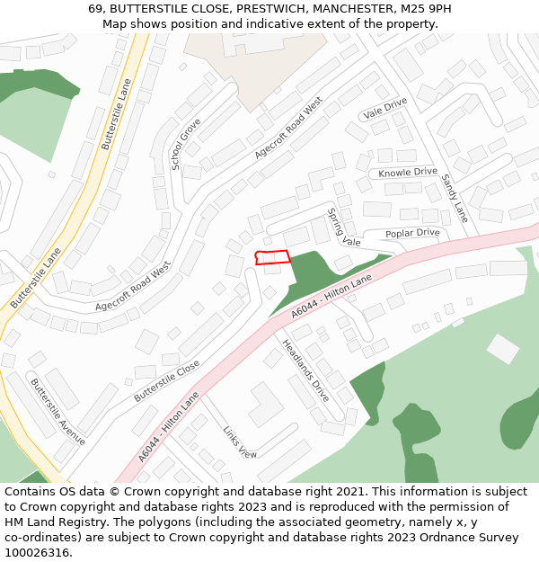 69, BUTTERSTILE CLOSE, PRESTWICH, MANCHESTER, M25 9PH: Location map and indicative extent of plot