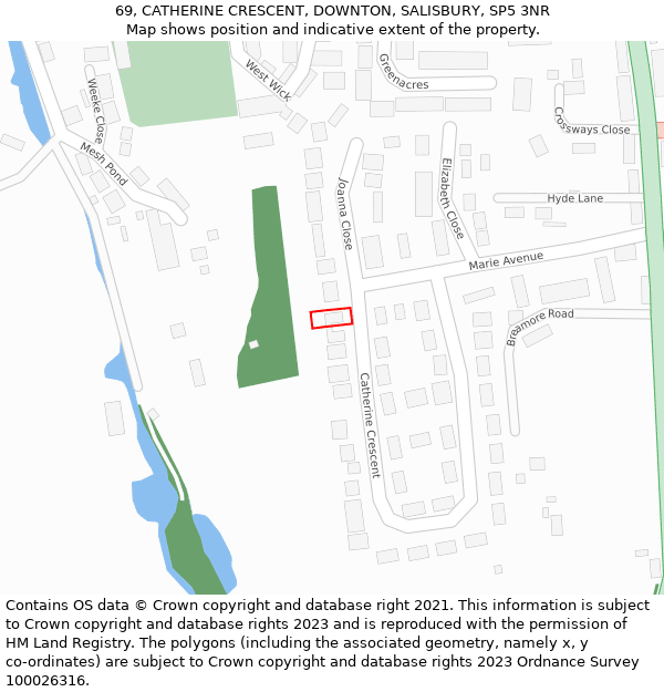 69, CATHERINE CRESCENT, DOWNTON, SALISBURY, SP5 3NR: Location map and indicative extent of plot