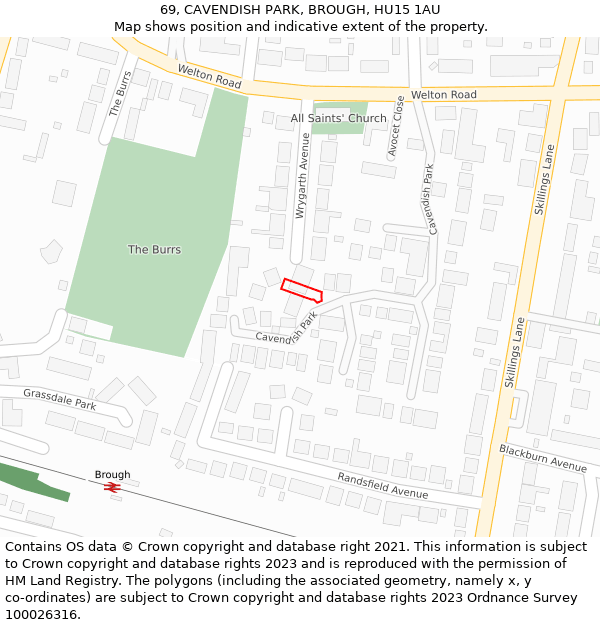 69, CAVENDISH PARK, BROUGH, HU15 1AU: Location map and indicative extent of plot